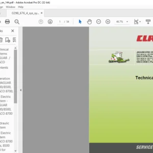 CLASS JAGUAR 8700 / 8550 DISCO 8700 Plus / 8550C-8 DISCO 8550 C Plus (Tractor) Technical Systems Manual