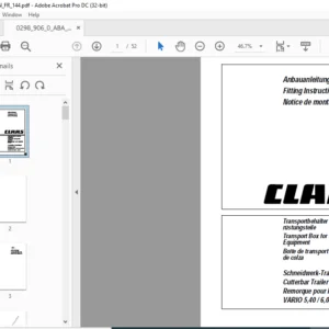 CLASS VARIO 5,40  6,00  7.50 M Transport Box for Rape Seed Equipment Fitting Instructions Manual DE_EN_FR_