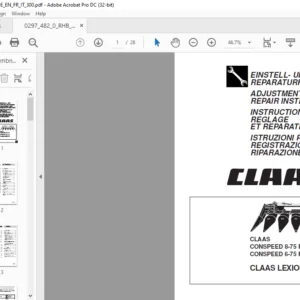 CLAAS LEXION CONSPEED 8-75 FC CONSPEED 6-75 FC ADJUSTMENT AND REPAIR INSTRUCTIONS MANUAL