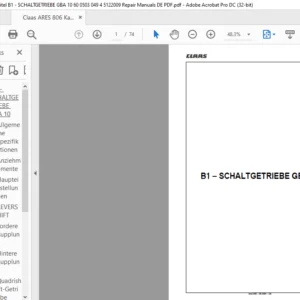 Claas Ares 806 B1 – SCHALTGETRIEBE GBA 10 Reparaturhandbuch- PDF DOWNLOAD (German)