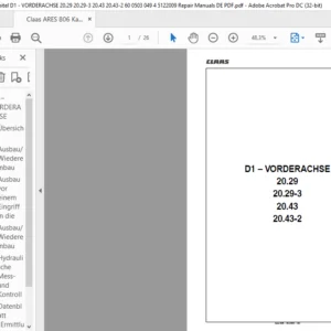 Claas Ares 806 – D1 – VORDERACHSE 20.29 20.29-3 20.43 20.43-2 Reparaturhandbuch- PDF DOWNLOAD