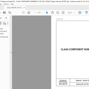 Claas Arion 430-410 CLAAS COMPONENT NUMBER Reparaturhandbuch- PDF DOWNLOAD (German)