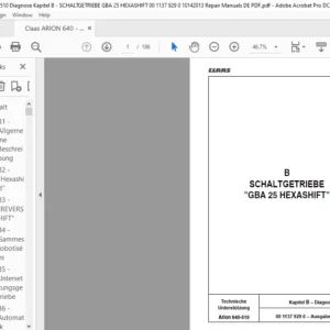 Claas Arion 640-510  Diagnose- Kapitel B SCHALTGETRIEBE GBA 25 HEXASHIFT Reparaturhandbuch- PDF DOWNLOAD (German)