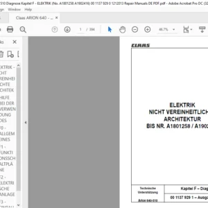 Claas Arion 640-510 Kapitel F – Diagnose ELEKTRIK (A1801258  A1902416) Reparaturhandbuch- PDF DOWNLOAD (GERMAN)