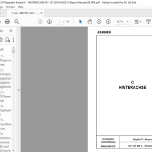 Claas Arion 640-510C HINTERACHSE Reparaturhandbuch- PDF DOWNLOAD (German)