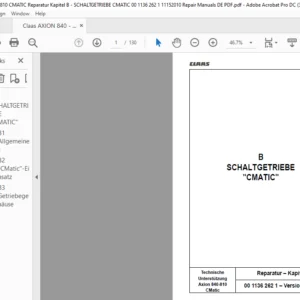 Claas Axion 840-810 CMATIC Reparatur – Kapitel B SCHALTGETRIEBE CMATIC Reparaturhandbuch- PDF DOWNLOAD (GERMAN)