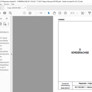 Claas Axion 850-810Reparatur – Kapitel D VORDERACHSE Reparaturhandbuch- PDF DOWNLOAD