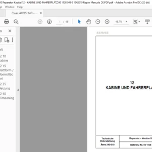 Claas Axos 340-310 12 KABINE UND FAHRERPLATZ Reparaturhandbuch- PDF DOWNLOAD (German)