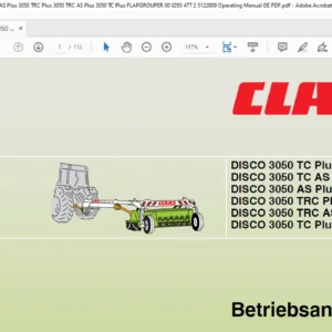 Claas DISCO 3050 TC Plus 3050 TC AS Plus 3050 AS Plus 3050 TRC Plus 3050 TRC AS Plus 3050 TC Plus FLAPGROUPER Betriebsanleitung - PDF DOWNLOAD (GERMAN)
