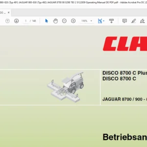 Claas DISCO 8700 C Plus DISCO 8700 C JAGUAR 8700 / 900 - 820 (TYP 492/491) Betriebsanleitung - PDF DOWNLOAD
