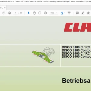 Claas DISCO 9100 C/RC Contour 9100 Contour 8400 C/RC Contour 8400 Contour Betriebsanleitung - PDF DOWNLOAD (GERMAN)