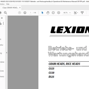 Claas LEXION GRAIN HEADS RICE HEADS G525 G530 R525 Betriebs- und Wartungshandbuch - PDF DOWNLOAD (GERMAN)