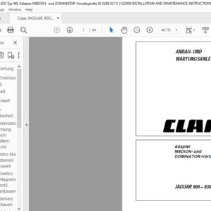 Claas JAGUAR 900 – 830 Adapter MEDION- und DOMINATOR-Vorsatzgeräte ANBAU- UND WARTUNGSANLEITUNG Manual - PDF DOWNLOAD (GERMAN)