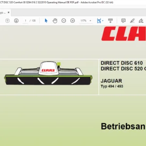 Claas JAGUAR Typ 494 / 493 DIRECT DISC 610 DIRECT DISC 520 Comfort Betriebsanleitung - PDF DOWNLOAD (GERMAN)