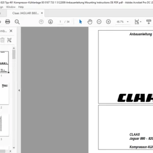 Claas Jaguar 880 - 820 Kompressor-Kühlanlage Anbauanleitung Manual- PDF DOWNLOAD