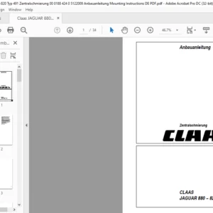 Claas Jaguar 880-820 Zentralschmierung Anbauanleitung Manual - PDF DOWNLOAD (GERMAN)