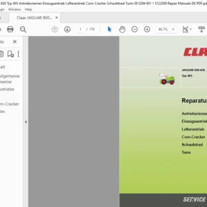 Claas Jaguar 900-830 Typ 493 Antriebsriemen Einzugsantrieb Lüfterantrieb Corn-Cracker Schaufelrad Turm Reparaturhandbuch