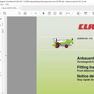 Claas LEXION 580 - 510 Front Attachment Quick Stop Fitting Instructions Manual _DE_EN_FR_