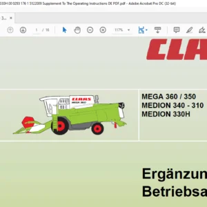 Claas MEGA 360 / 350 MEDION 340 - 310 MEDION 330H Ergänzung zur Betriebsanleitung - PDF DOWNLOAD (GERMAN)