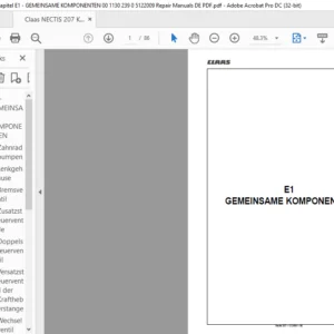 Claas NECTIS 207 E1-GEMEINSAME KOMPONENTEN Reparaturhandbuch- PDF DOWNLOAD (German)