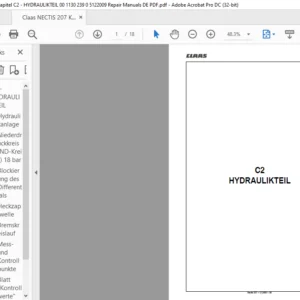 Claas Nectis 207 C2- HYDRAULIKTEIL Reparaturhandbuch- PDF DOWNLOAD (GERMAN)