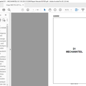 Claas Nectis 207 D1 MECHANIKTEIL Reparaturhandbuch- PDF DOWNLOAD (German)