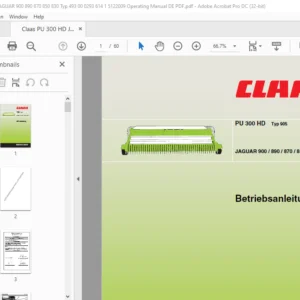 Claas PU 300 HD JAGUAR 900 890 870 850 830 Typ 493 00 0293 614 1 5122009 Operating Manual DE PDF