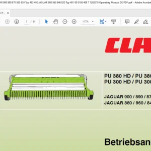 Claas PU 380 HD / PU 380 Typ 429 PU 300 HD / PU 300 Typ 428 JAGUAR 900 / 890 / 870 / 850 / 830 Typ 493 / 492 JAGUAR 880 / 860 / 840 / 820 Typ 491 Betriebsanleitung - PDF DOWNLOAD (GERMAN)