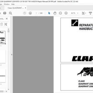 Claas QUADRANT 2200 QUADRANT 2200 ROTO CUT REPARATUR HANDBUCH - PDF DOWNLOAD (GERMAN)