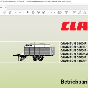 Claas QUANTUM 6800 P 6500 P 5500 P-18  P-16 5500 GT 5500 P 4500 P Betriebsanleitung - PDF DOWNLOAD (GERMAN)