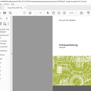 Claas ROLLANT 454 UNIWRAP Halbachsen Anbauanleitung Manual - PDF DOWNLOAD