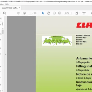 Claas RU 600 Contour RU 600 Xtra RU 600RU 450 Xtra RU 450 3-Finger Units Fitting instructions Manual _DE_EN_FR_ES