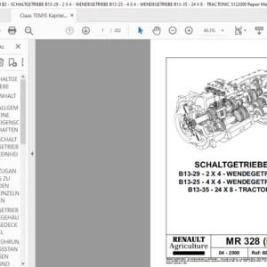 Claas SCHALTGETRIEBE B13-29 - 2 X 4 - WENDEGETRIEBE B13-25 - 4 X 4 - WENDEGETRIEBE B13-35 - 24 X 8 - TRACTONIC Reparaturhandbuch- PDF DOWNLOAD (GERMAN)