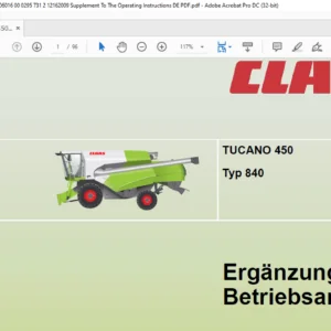Claas TUCANO 450 Typ 840 Ergänzung zur Betriebsanleitung - PDF DOWNLOAD (GERMAN)