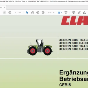 Claas XERION 3800 TRAC / TRAC VC 3800 SADDLE TRAC 3300 TRAC / TRAC VC 3300 SADDLE TRAC Ergänzung zur Betriebsanleitung