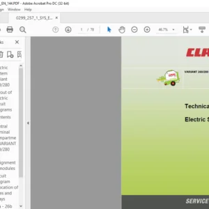 Class VARIANT 260/280 Hydraulic & Technical Service Manual PDF