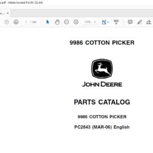 JOHN DEERE 9986 COTTON PICKER Parts Catalog Manual -  PDF DOWNLOAD