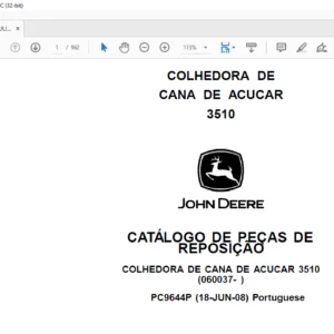 JOHN DEERE COLHEDORA DE CANA DE ACUCAR 3510 CATÁLOGO DE PEÇAS DE REPOSIÇÃO - PDF DOWNLOAD(Portuguese)