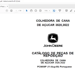 JOHN DEERE COLHEDORA DE CANA DE AÇUCAR 3520 3522 CATÁLOGO DE PEÇAS DE REPOSIÇÃO - PDF DOWNLOAD(Portuguese)