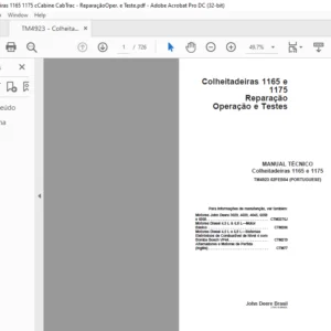 JOHN DEERE Colheitadeiras 1165 e 1175 Reparacao Operacao e Testes MANUAL TECNICO - PDF DOWNLOAD (Portuguese)