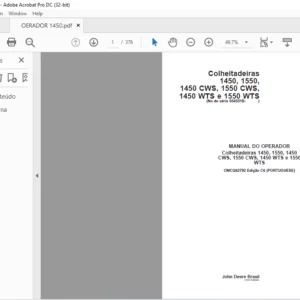 JOHN DEERE Colheitadeiras 1450 1550 1450 CWS 1550 CWS 1450 WTS e 1550 WTS MANUAL DO OPERADOR - PDF DOWNLOAD (Portuguese)