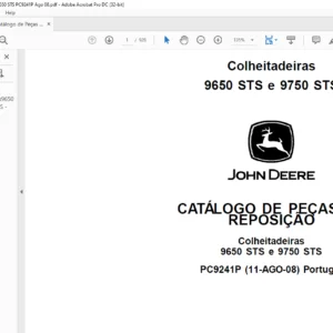 JOHN DEERE Colheitadeiras 9650 STS e 9750 STS CATÁLOGO DE PEÇAS DE REPOSIÇÃO - PDF DOWNLOAD(Portuguese)