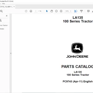 JOHN DEERE LA135 100 Series Tractor PARTS CATALOG MANUAL - PDF DOWNLOAD