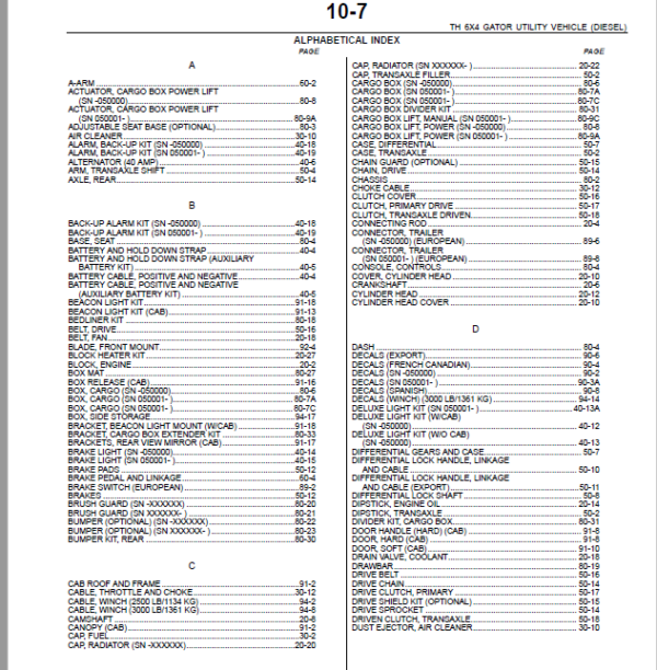 JOHN DEERE TH 6X4 Gator™ Utility Vehicle (Diesel) PARTS CATALOG MANUAL ...