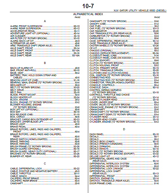 JOHN DEERE XUV Gator™ Utility Vehicle 850D (Diesel) PARTS CATALOG ...