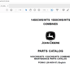 John Deere 1450CWS WTS 1550CWS WTS COMBINES PARTS CATALOG MANUAL - PDF DOWNLOAD