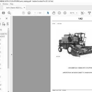 JOHN DEERE 4420 COMBINE 215 PLATFORM PARTS LIST MANUAL PDF