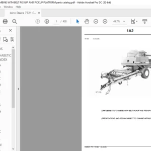 John Deere 7721 COMBINE WITH BELT PICKUP & PICKUP PLATFORM Parts Catalog Manual