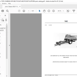John Deere 9501 PULL-TYPE COMBINE WITH BELT PICKUP & PICKUP PLATFORM Parts Catalog Manual