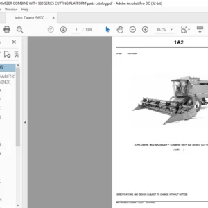 John Deere 9600 MAXIMIZER COMBINE WITH 900 SERIES CUTTING PLATFORM Parts Catalog Manual